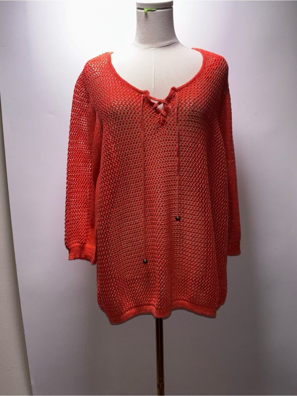Lane Bryant Open-Knit Lace-Up Sweater Size 26/28